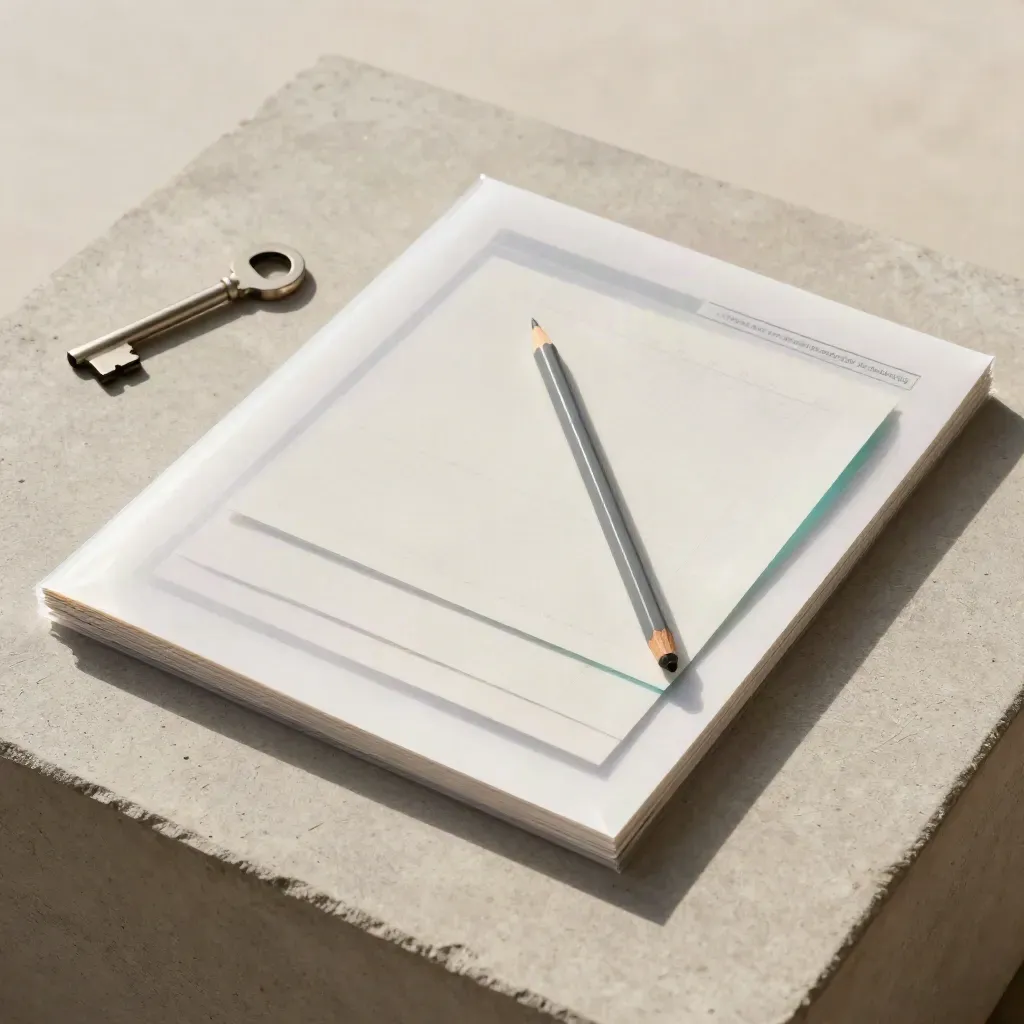 Overhead flatlay of wrapped comparison sheets with clipped inserts and a pale pencil